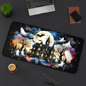 Hunted House Desk Mat, Full Moon Halloween Desk Pad, Horror Mouse Pad for Gaming or Work, Trendy Halloween Decorations, Halloween Office Gifts