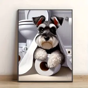 1pc Miniature Schnauzer Bathroom Art Print - Humorous Pet Bathroom Decor, Funny Schnauzer Toilet Canvas Wall Art, Gift for Dog Lovers, Quirky Canvas Poster for Home, Office, and Cafe Wall Decoration