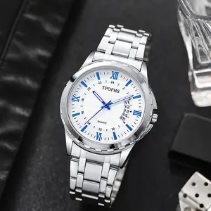 Men's Blue Light Quartz Watch with Calendar Function Stainless Steel Band High-end Feel Accurate Timekeeping Daily Use
