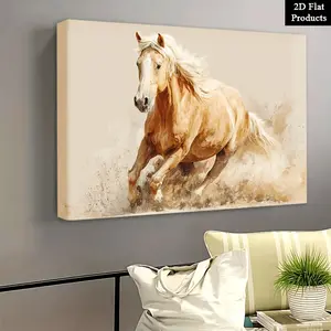 Golden Brown Wild Palomino Horse - Framed Canvas Painting, depicting a running horse with shiny fur, suitable for living room and bathroom decoration, a picture of a galloping horse, Valentine's Day gift, equestrian theme, suitable for home decoration and