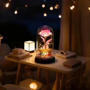 Romantic Eternal Rose LED Light (warm Light), Decorative LED Lights, Bear Gold Foil Rose Flower, Acrylic Cover, Battery Powered, Home Office Desk Decor Gift