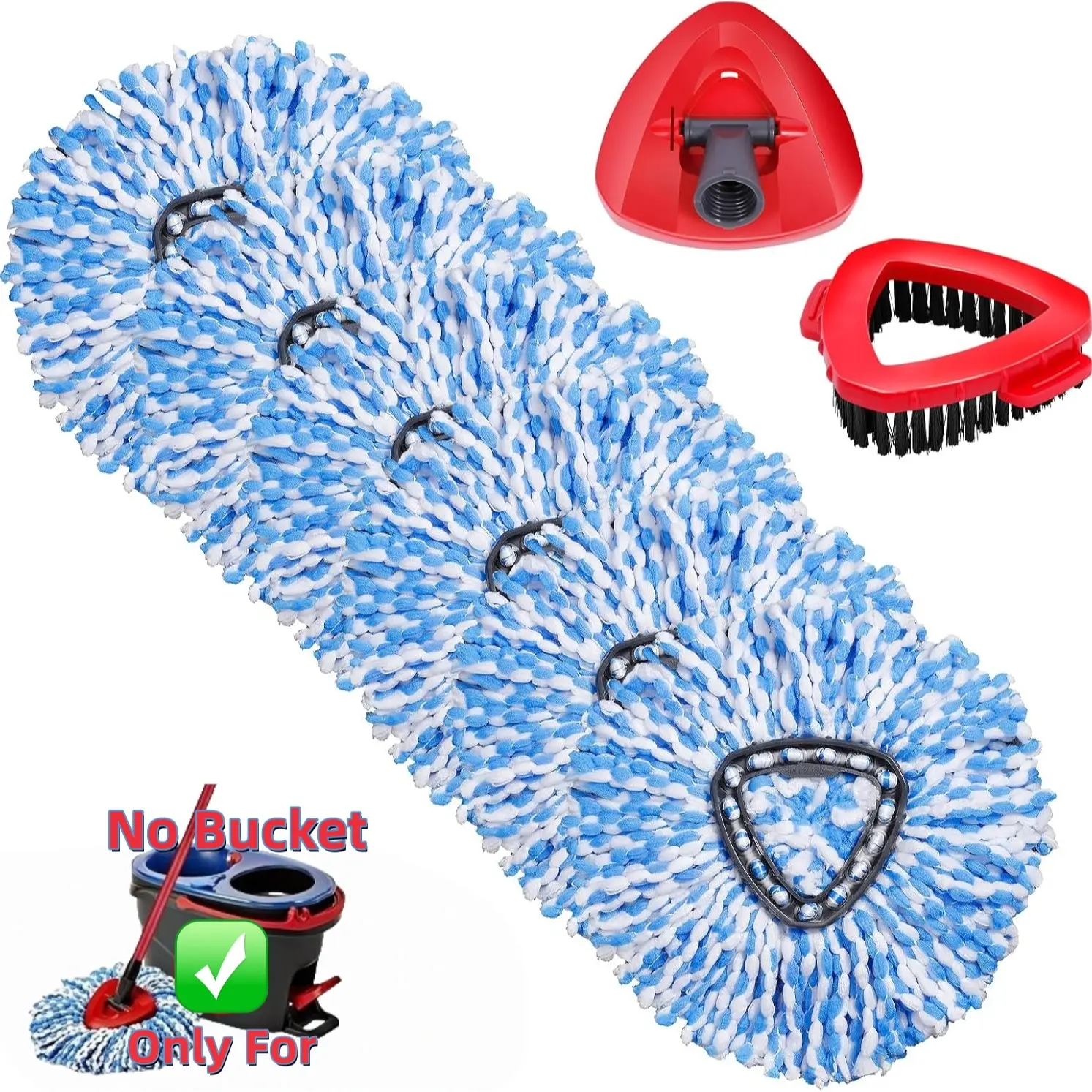 6 Blue Mop Heads+1Brush+1Base Combo