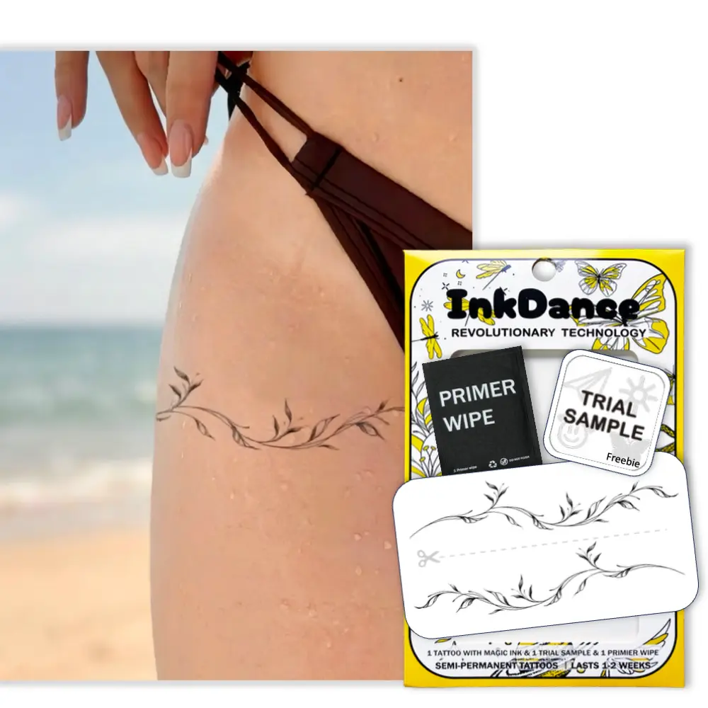 InkDance Semi-Permanent Tattoo Set of 2 (D319) - Serene Flowing Ivy Design, Waterproof Plant-Based Ink, Tattoo Ideas for Women, 1-2 Weeks Long-Lasting, 24-Hour Color Development, All Skin Types