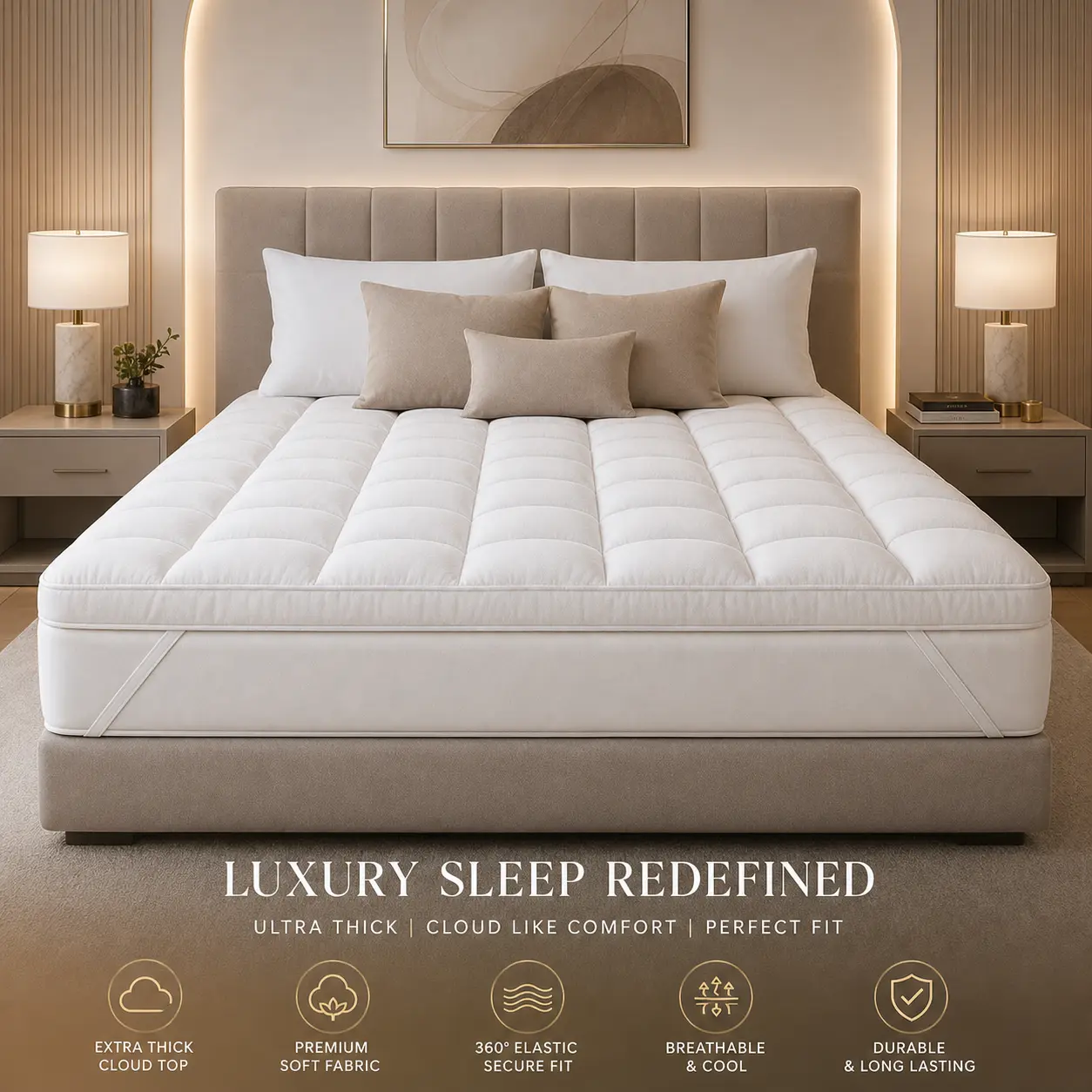 Queen Size 4 Inch (10 cm) Extra Thick Mattress Topper, Cooling Pillow Top Mattress Pad, Plush Quilted Mattress Cover, Ultra Soft Breathable Bed Topper, Deep Pocket Stretch Fit, Pressure Relief, Luxury Hotel Comfort, Machine Washable, White