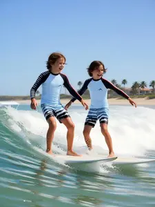 Beach Vacation Kids Sun Protection Set Wave Gradient Print Shark Theme Long Sleeve Shorts Water Play Two-Piece