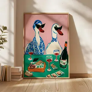 5D DIY Diamond Painting Kit, Duck Wine Party Art Set, Fun Animal Theme, Quirky Animal Poster, Retro Wall Art with Ducks and Wine, Fun Dining Room or Kitchen Decor Gift