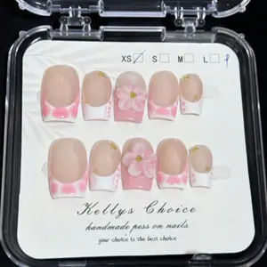 10pcs Y2K Cute & Sweet 3D Floral Square Nail Art Stickers Nails Nail Supplies Handmade Press On Nails