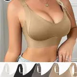 Women's 4-Pack Retro Wire-Free Lingerie Bras - Women's Fashion, V-Neck, Full Coverage, Back Smoothing, High Stretch, Breathable, Adjustable Straps, Removable Pads, Light Support for Yoga & Everyday Wear