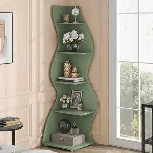 Rustic Corner Bookshelf 5-Tier, Wall Mount Small Bookcase Storage Rack, Unique Plant Stand for Living Room Office