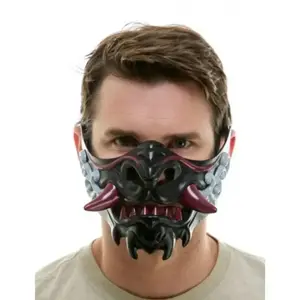 Half Face Japanese Mask Halloween Evil Devil Party Mask Toy Demon Samurai Mask Masquerade Party Wear Accessories