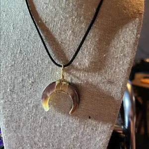 Paua Wire Wrapped Crescent Moon & Cord Necklace