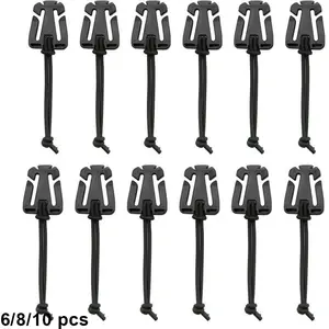 Molle Clips, Molle Attachments 6/8/10Pcs - Tactical Gear Clips with Elastic Rope, Web Dominators for Backpack Straps Management, Hydration Tube, Outdoor Sports Accessories (Black)