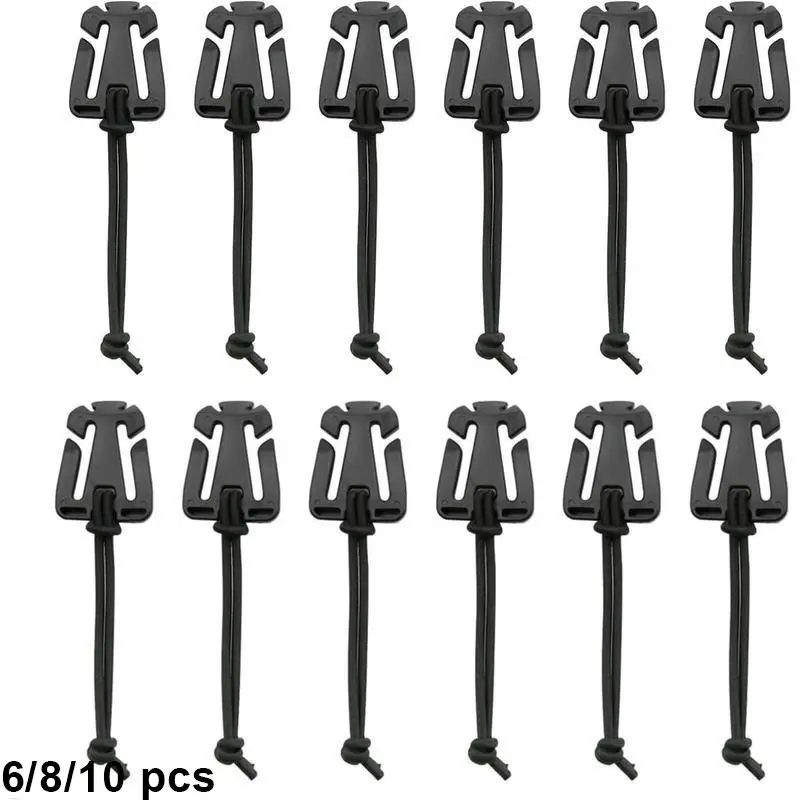 Molle Clips, Molle Attachments 6/8/10Pcs - Tactical Gear Clips with Elastic Rope, Web Dominators for Backpack Straps Management, Hydration Tube, Outdoor Sports Accessories (Black)