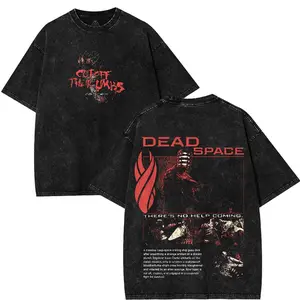 Dead Space Game Washed Tshirt Oversize 2 Sided Cotton unisex graphic game movie Tops graphic tee game acid wash