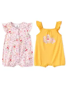 PatPat Disney Winnie The Pooh Baby Girl Rompers 2 Pack Ruffled Sleeveless One-Piece Bodysuits Soft Summer Outfits for Infant Toddler
