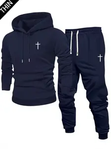 Men's spring and autumn lightweight thin regular fit hoodie with joggers set, personalized letter print pattern, stylish casual wear, equipped with pockets and an elastic waistband, suitable as a gift for husband or boyfriend, suitable for streetwear, com