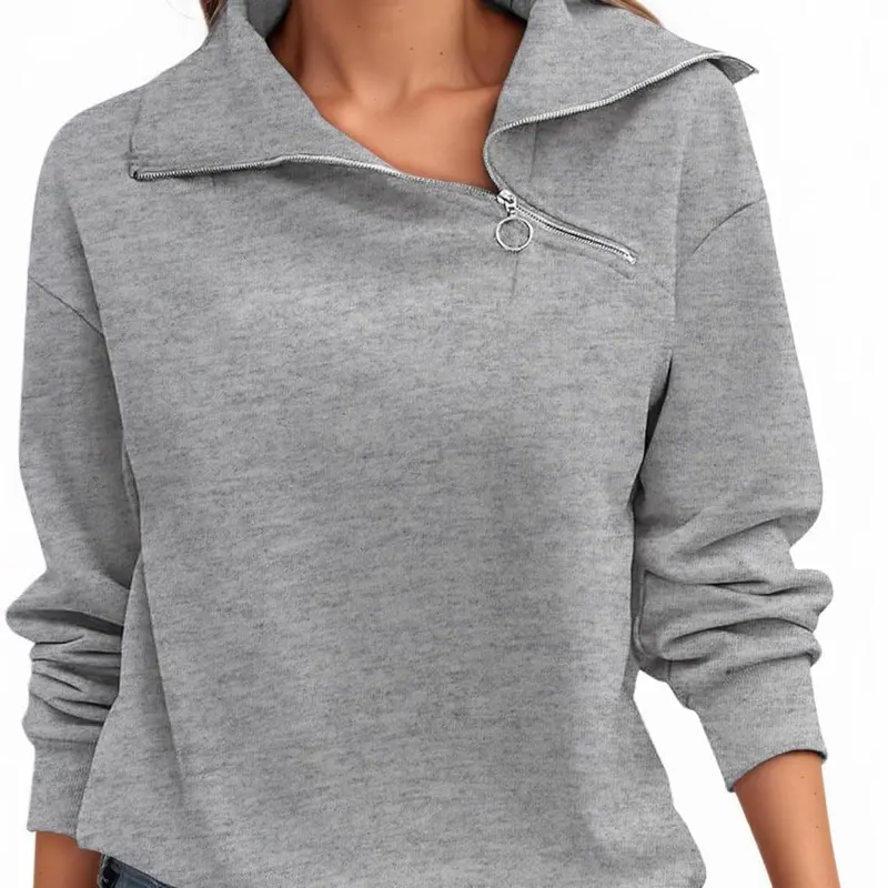 Womens Zipper Sweatshirt Turtleneck Long Sleeve Pullover Casual Loose Sweatshirts Top T Shirts