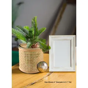 Serene Spaces Living Rattan Cane Wrapped Glass Hurricane Vase Tabletop Decor Holder Rustic Boho Artisanal Appeal Multiple Sizes Available for Weddings Events - Decoration