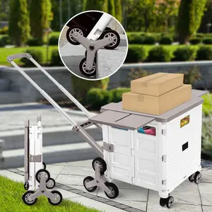 Folding Utility Cart Portable Rolling Crate Handcart Shopping Trolley Collapsible Tool Box, with Lid, Basket on 4 Rotate Wheels, for Grocery, Office, Teacher, Travel Shop Move Luggage