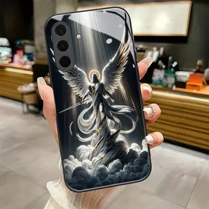 Angel Wings  2D pattern Black Frame Glass Phone Case Cover suitable for Samsung Galaxy A36 A12 A13 A14 A15 A16 A23 A24 A25 A26 A32 A33 A34 A35 4G 5G new model Individual Design,Unique Phone Case，ideal holiday gift