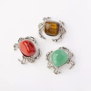 Crab Design Metal Statue with Natural Crystal Rolling Stones, Crystal Carvings, 1 Count Animal Figurine for Home Decor, Collectible Trinket Gift