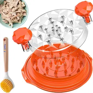 Shredder Tool Twist – 10″ Manual Meat Gadget with Brush, Lid, Anti-Slip Base, BPA-Free & Dishwasher Safe Breast Shredder (Orange)