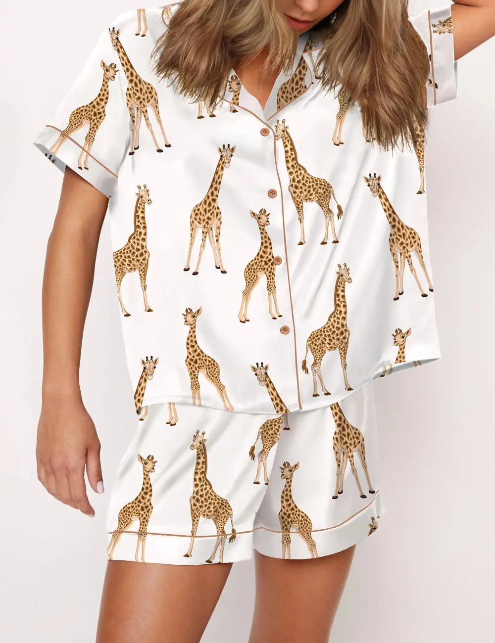 Giraffe Satin Pajama Set For Women – Soft Silky Sleepwear, Cozy Bookish Loungewear, Perfect Present for Fantasy Lovers - Gift Shirt on Mother Day Comfort Cotton