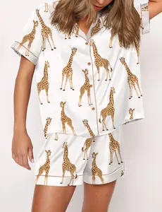 Giraffe Satin Pajama Set For Women – Soft Silky Sleepwear, Cozy Bookish Loungewear, Perfect Present for Fantasy Lovers - Gift Shirt on Mother Day Comfort Cotton