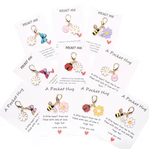 10-piece pocket hug gift box - Employee appreciation gift set, suitable for giving among colleagues, equipped with a beautiful keychain, fun note cards, high-quality wooden butterflies, ladybugs, flowers, and bees gift box