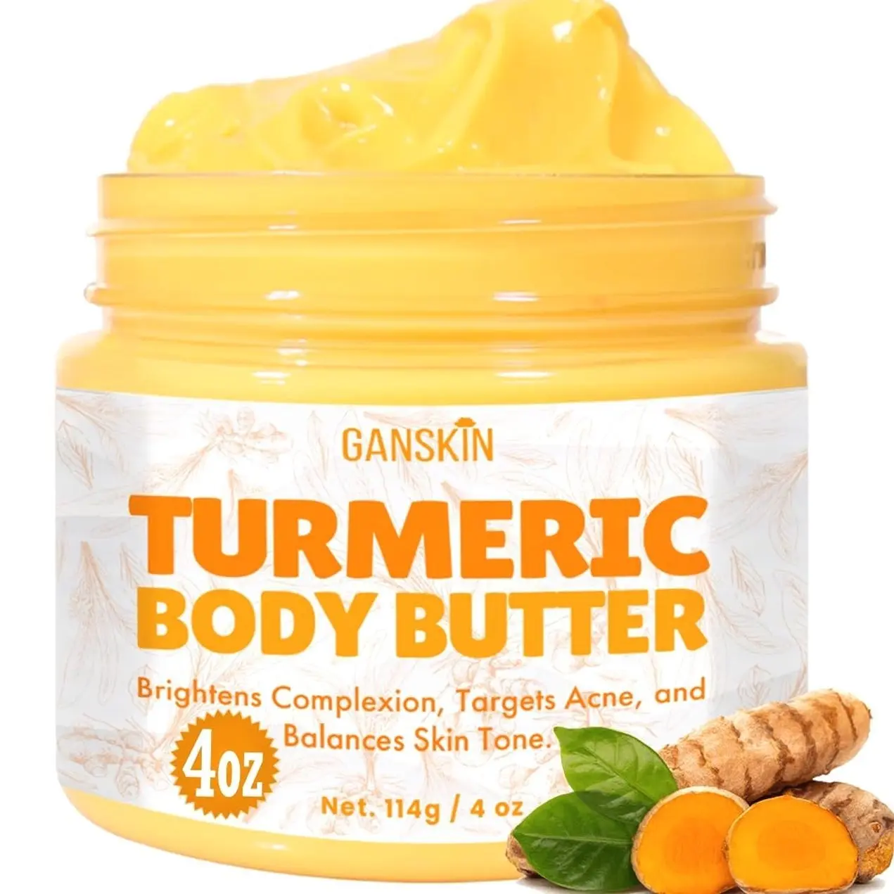 Turmeric Face Cream – All Natural Skin Brightening Lotion – Turmeric Whipped Body Butter for Dark Spots, Hyperpigmentation – Skincare Cleanses, Fights Acne, Evens Tone, Scars, Sun Damage