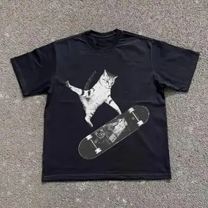 Skateboarding Cat T-Shirt, Y2k Cat Shirt, Animal Tee, Gifts Shirt, Unisex Vintage Graphic Tees Gothic Grunge Y2k Emo Scene Amity Affliction Style Clothes Men Women Streetwear
