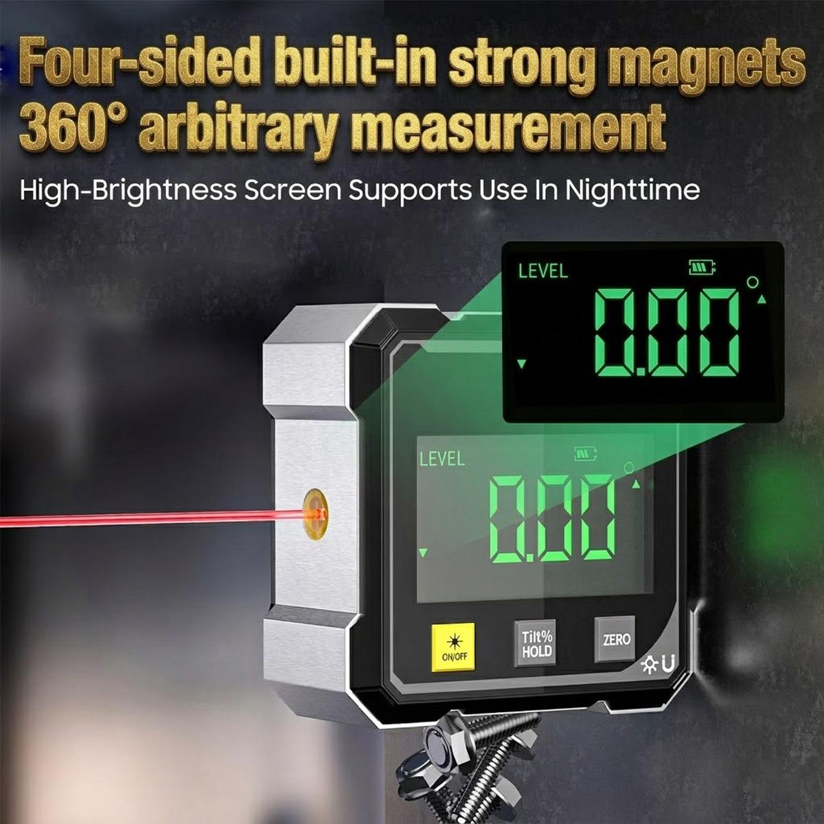 4-Side Magnetic Digital Angle Gauge Cube Inclinometer with Backlight Rechargeable Digital Angle Finder with LCD Display Table Saw Miter Protractor Woodworking Measuring Tool
