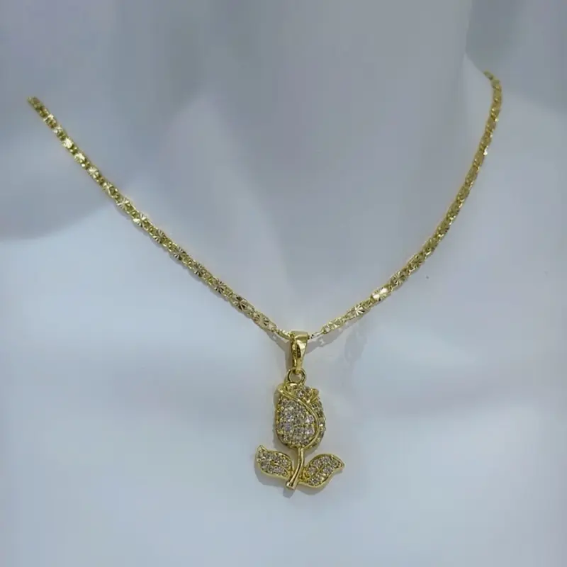 Elegant Tulip Design Necklace . 14k Laminated Gold Hypoallergenic 21 Inch Length