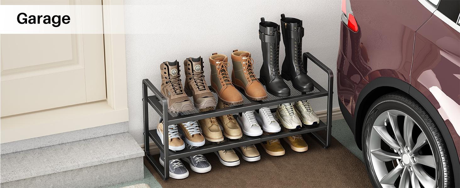 SNTD Shoe Rack - Expandable Shoe Organizer for Closet, Adjustable Metal Shoe Shelf Storage, Stackable Long Shoe Stand Holder for Garage, Entryway, Door Entrance SNTD Shoe Rack - Expandable Shoe Organizer for Closet, Adjustable Metal Shoe Shelf Storage, Stackable Long Shoe Stand Holder for Garage, Entryway, Door Entrance