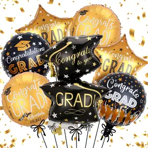 7Pcs Large Graduation Balloons Class of 2026 Set, Black Dual-Cap Foil Mylar Balloon with Congrats Grad Balloons For College High School Graduation Decorations 2026 Indoor Outdoor