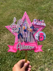 Huntr/x Demon Hunter Cake Topper Rumi Zoey Mira Personalized Birthday Party Celebration Decor for Aileen with Pink Star Design and Number 6
