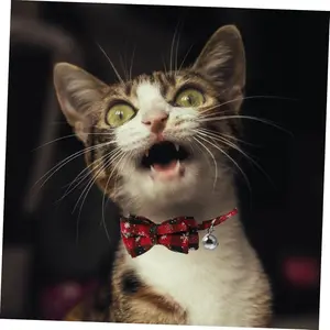 Upgraded Breakaway Christmas Cat Collar - Plaid with Bow Tie & Bells, Adjustable Safe Collar for Kittens