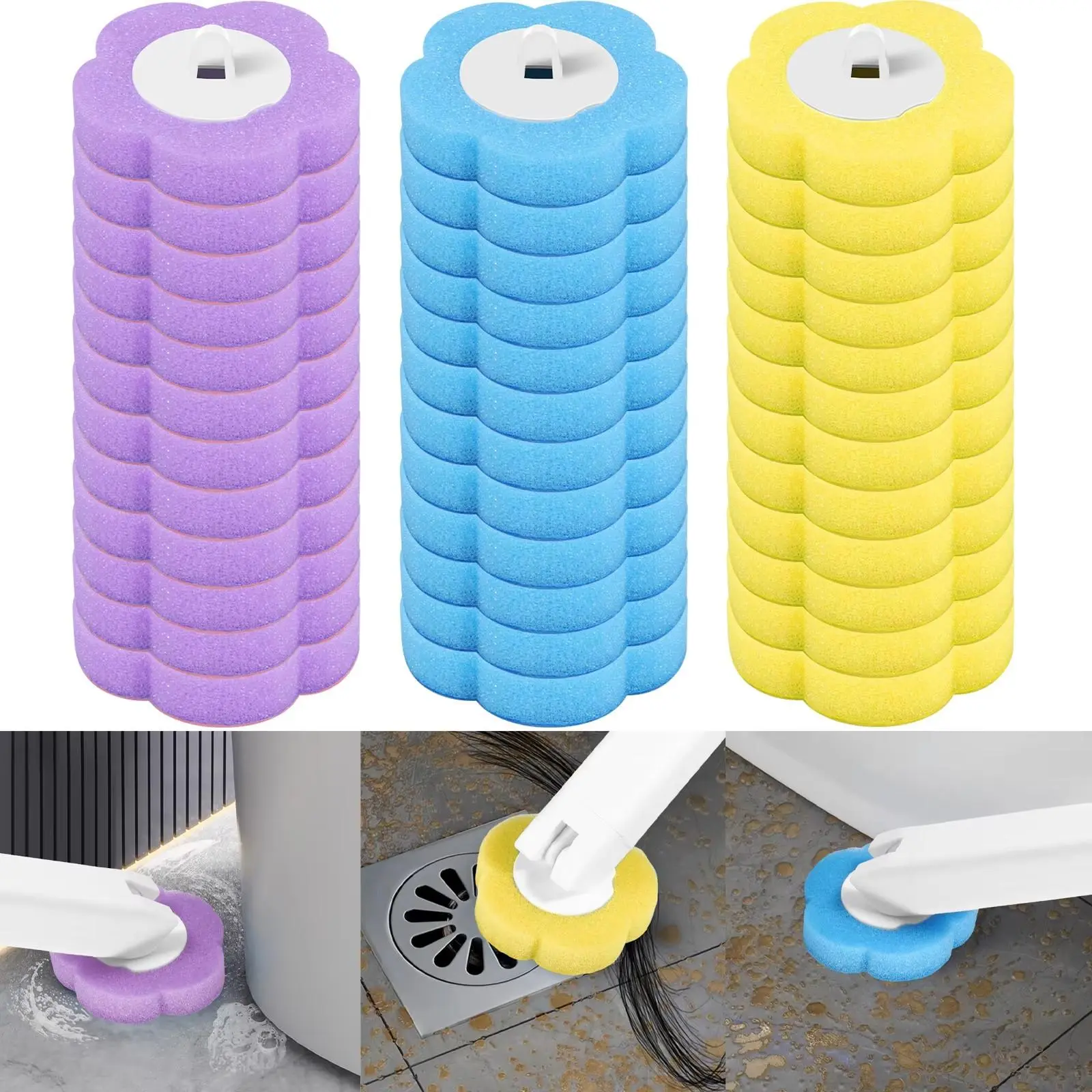 Disposable Toilet Brush Refill, Toilet Scrubber Refill, 36 pcs/set 3-Layer Sponge Toilet Brush Replacement Heads, Toilet Wand Refills Bathroom Cleaning Tool for Toilet, Sink & Floor Drain