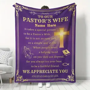 Custom Blanket Gift for Pastor Wife, Soft Fluffy Throw for Home Decor, Religious Blanket for Thanksgiving Christmas, Personalized Bedding Accessory, Custom Image Blanket