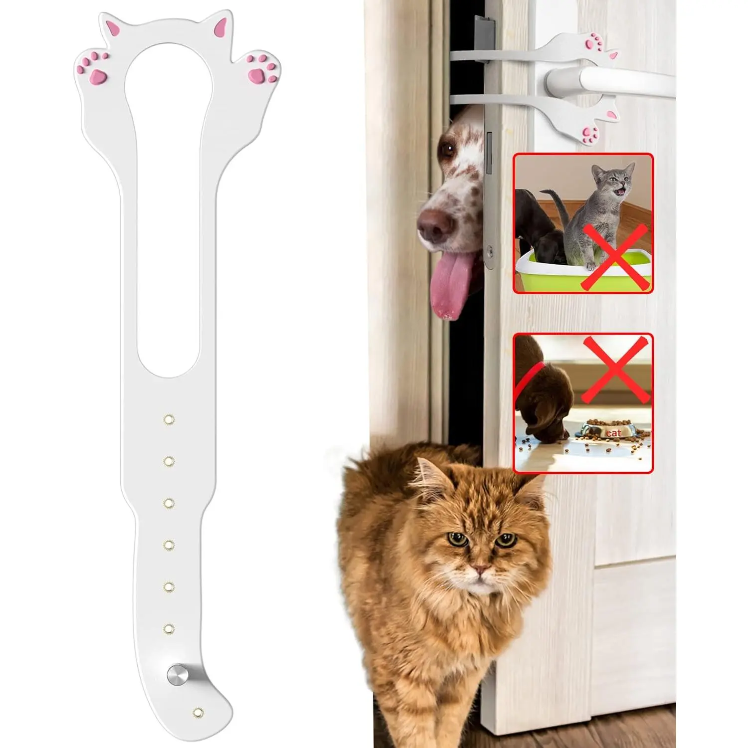 Cat Door Latch Holder,【8 Adjustable Sizes】 Stronger Flex Cat Door Stopper, Keep Door Open 1.5" to 8", Let's Cats in and Keeps Dogs Out of Litter & Food, No Tool Required & No Wall Damage