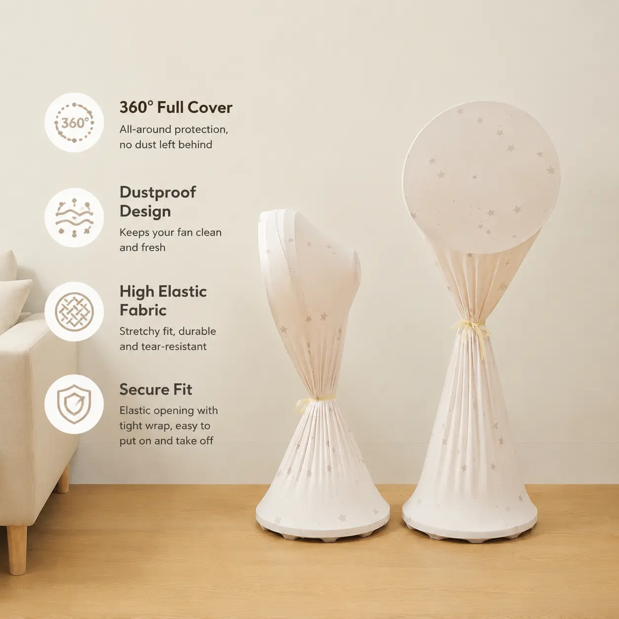 Neutral High Elastic Fabric Fan Dust Cover - 1 Count, Star Printed, 360 Full Wrap, Elastic Closure, Dustproof Design, Decoration for Household Standing Pedestal & Tower Fans (Room Use), Elastic Close