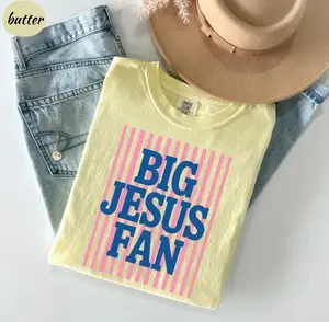 Big Jesus Fan Shirt, Comfort Colors, Womens Religious Gifts, Striped Preppy Christian T-Shirt, Faith Inspirational