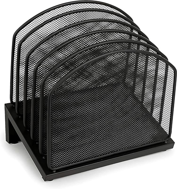 Inclined Desk File Organizer, 5-Section Vertical File Folder Holder ...