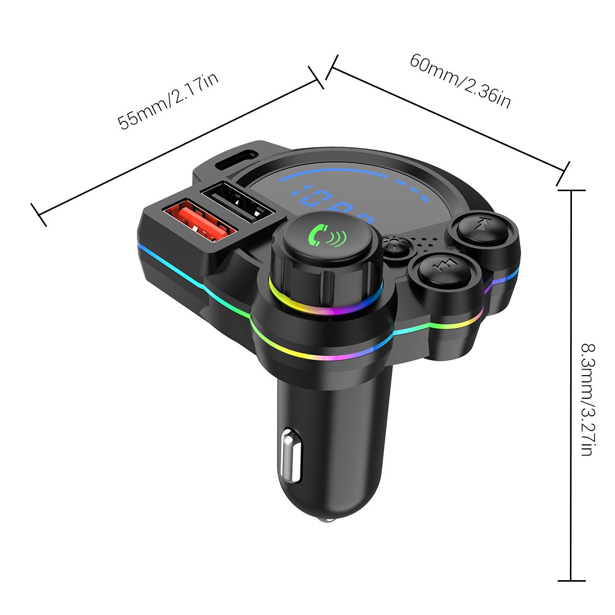 Car Bluetooth 5.3 FM Transmitter PD20W QC3.0 Fast Charger Lossless Audio MP3 Player with RGB Ambient Light