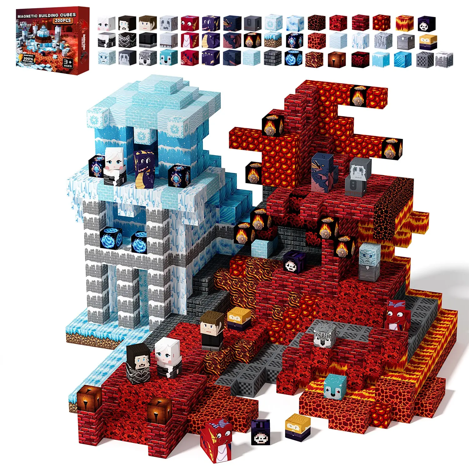 Ice & Fire  Magnetic Blocks-150/100PCS Magnetic Building Blocks ，Magnetic Tiles Stacking, creative building blocks, Build Mine Magnet World Set, Magnet Cubes，STEM Montessori Children Sensory  Toys for Kids Boys Girls Ages 4-8 Christmas Birthday Gifts