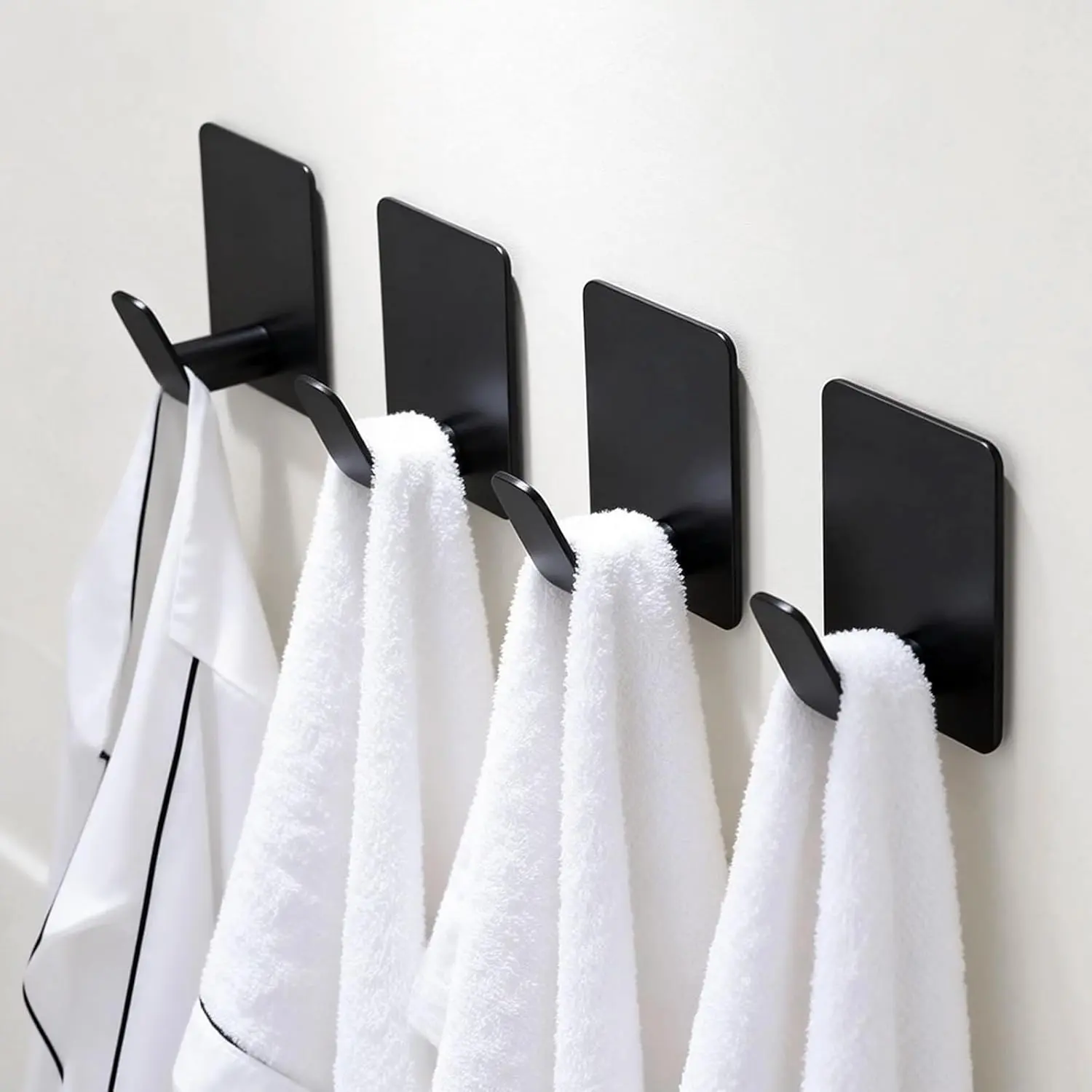 Wall-Mounted Towel Hooks, 4 Counts Modern Stainless Steel Adhesive Towel Hooks, Home Organizers for Dormitory, Bathroom & Kitchen, Self-Adhesive Hooks