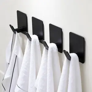 Wall-Mounted Towel Hooks, 4 Counts Modern Stainless Steel Adhesive Towel Hooks, Home Organizers for Dormitory, Bathroom & Kitchen, Self-Adhesive Hooks