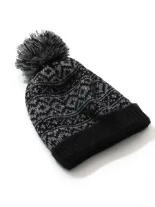 BLOOMCHIC Geo Graphic Patchwork Fuzzy Hat - Black Casual Cotton Beanie with Machine Washable Care Instructions 2026 Spring Break Gift For Easter's Day Mother's Day