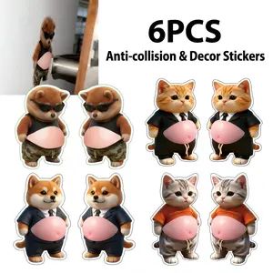 6Pcs 3D Dog & Cat Belly Mochi Squishy Stickers, Stress Relief Fidget, Cute Squeeze Toys for Kids Party Favors, Classroom Gifts, School Rewards, Fun Gift for Adults & Kids, Silicone Puffy Car Door & Wall Buffers, Valentine's Day & Easter.