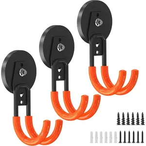 3 PCS Magnetic Garage Storage Hooks, Strong Magnetic Hooks Heavy Duty, Large Magnet Hooks for Hanging Heavy Duty Garage Tools and Garden Tools
